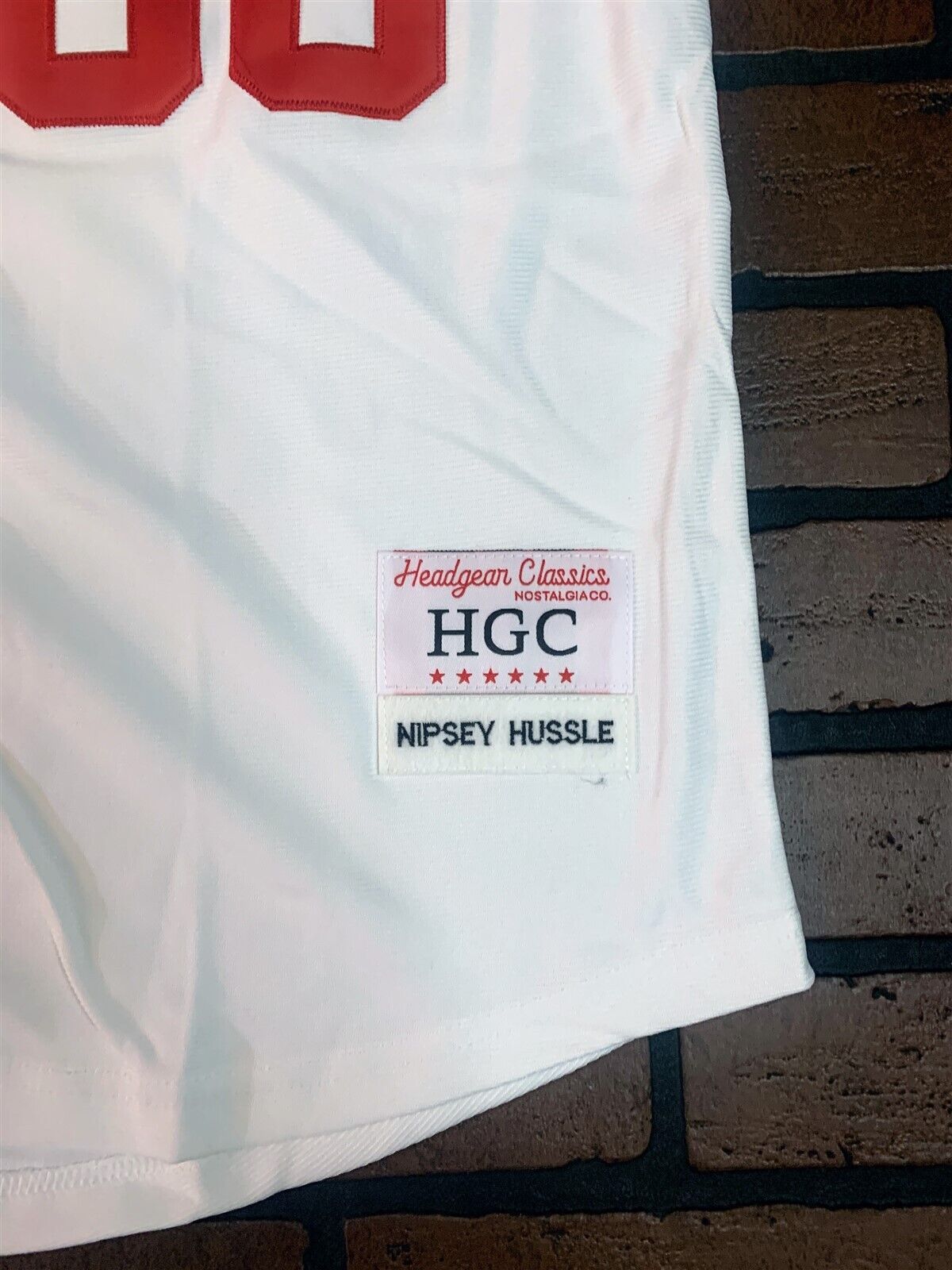 NIPSEY HUSSLE CRENSHAW Victory Lap White Headgear Classics Baseball Jersey