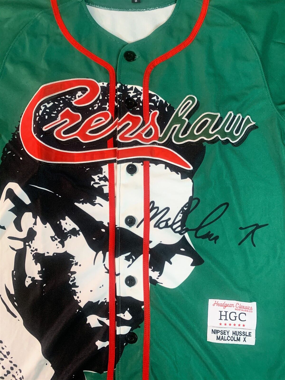 CRENSHAW / MALCOLM X Green Headgear Classics Baseball Jersey
