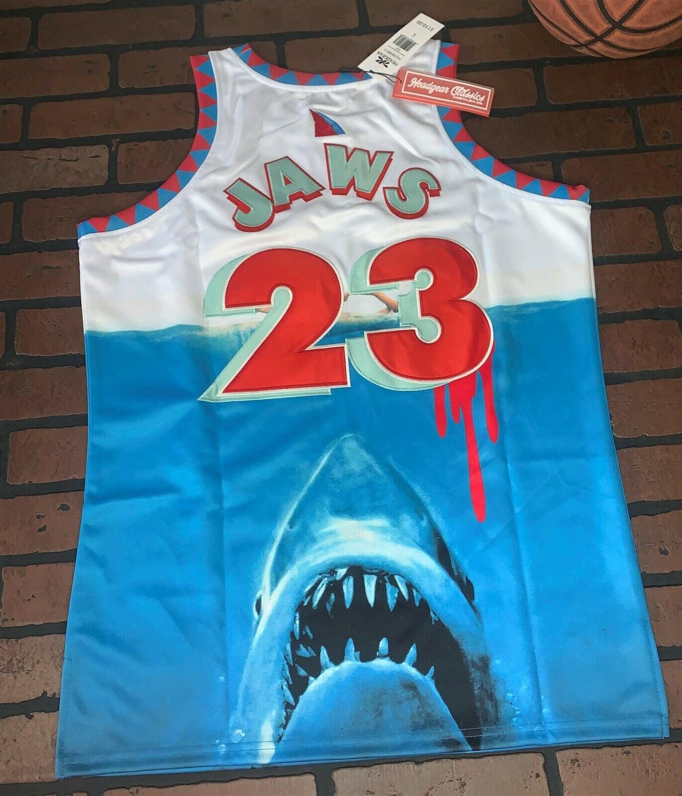 JAWS - Amity Island White Headgear Black Classics Basketball Jersey