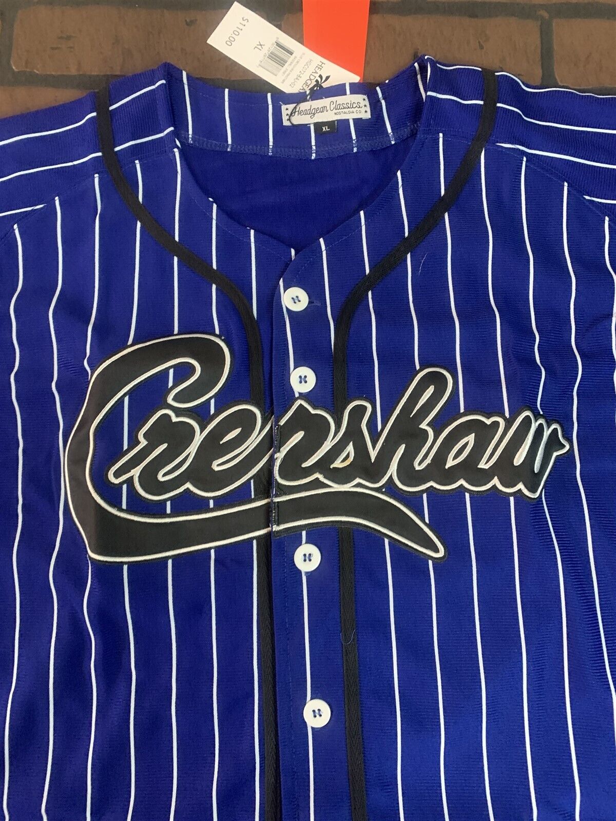 CRENSHAW Victory Lap Blue Pinstripe Headgear Classics Baseball Jersey