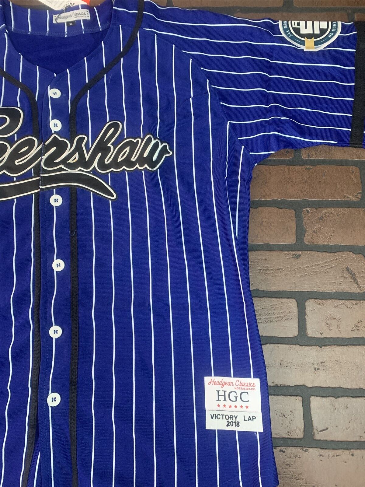 CRENSHAW Victory Lap Blue Pinstripe Headgear Classics Baseball Jersey