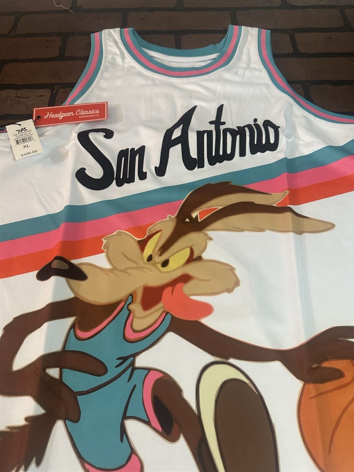 WILE E COYOTE/SAN ANTONIO White Headgear Classics Basketball Jersey