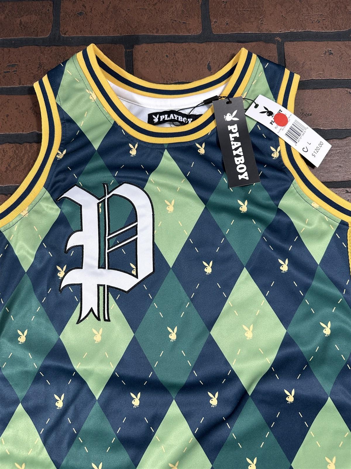 PLAYBOY BUNNY Green Argyle Headgear Classics Basketball Jersey