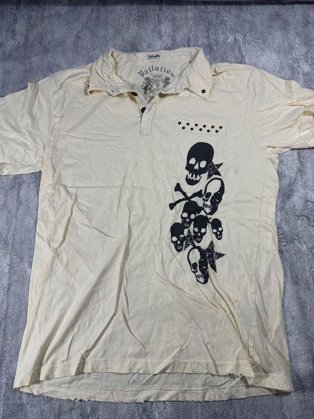 Pollution White Y2K Collared Shirt