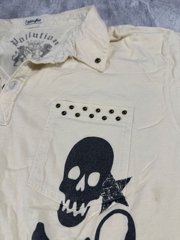 Pollution White Y2K Collared Shirt
