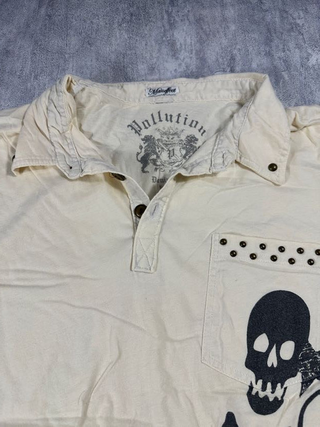 Pollution White Y2K Collared Shirt