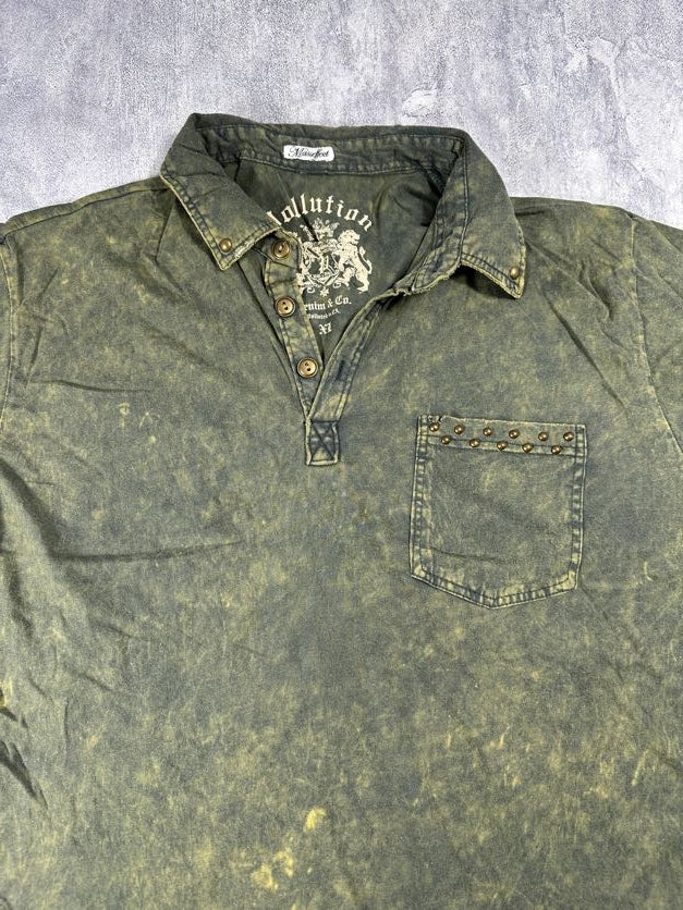 Pollution Green Collared Y2K Shirt