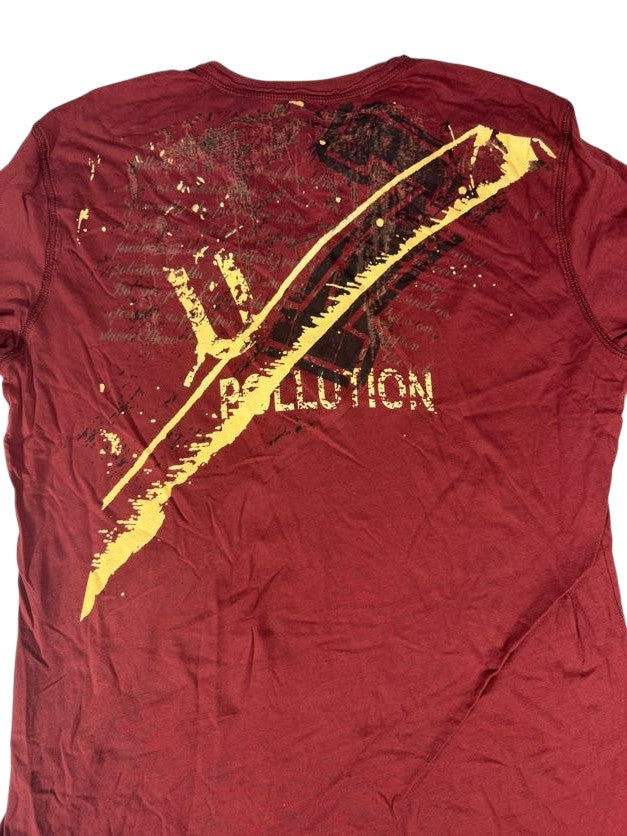 Red Pollution Long Sleeve Shirt with Quarter Button Up