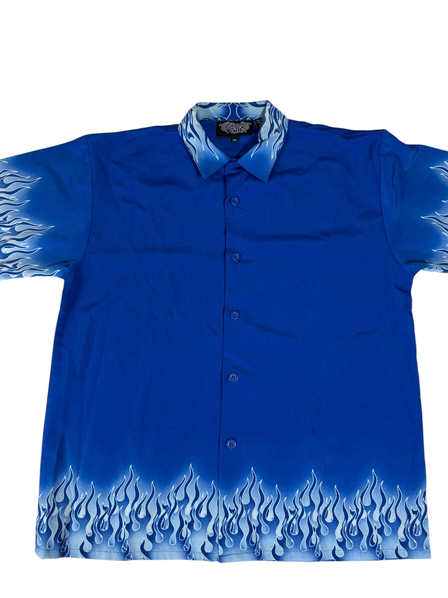 Silver Point Blue Flames Kids XL Button Up Shirt