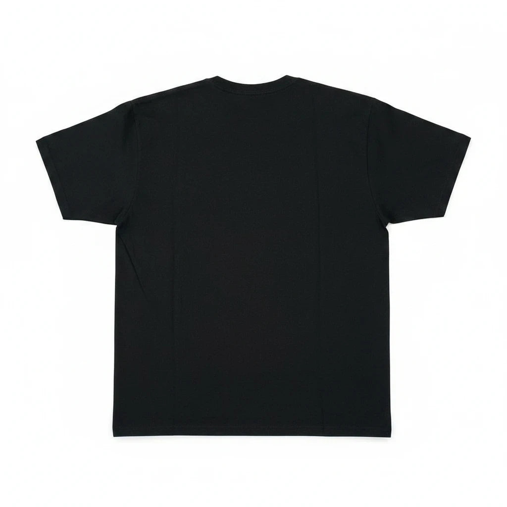 Throwback Rack black crewneck t-shirt, back view of a plain cotton shirt