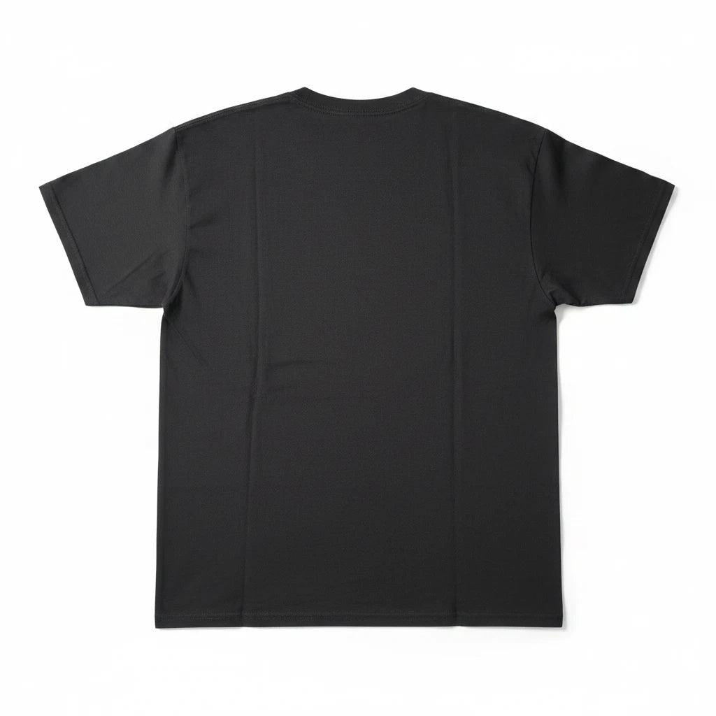 Back view of a plain black cotton crew neck T-shirt from Throwback Rack, showing a clean and minimalist design.