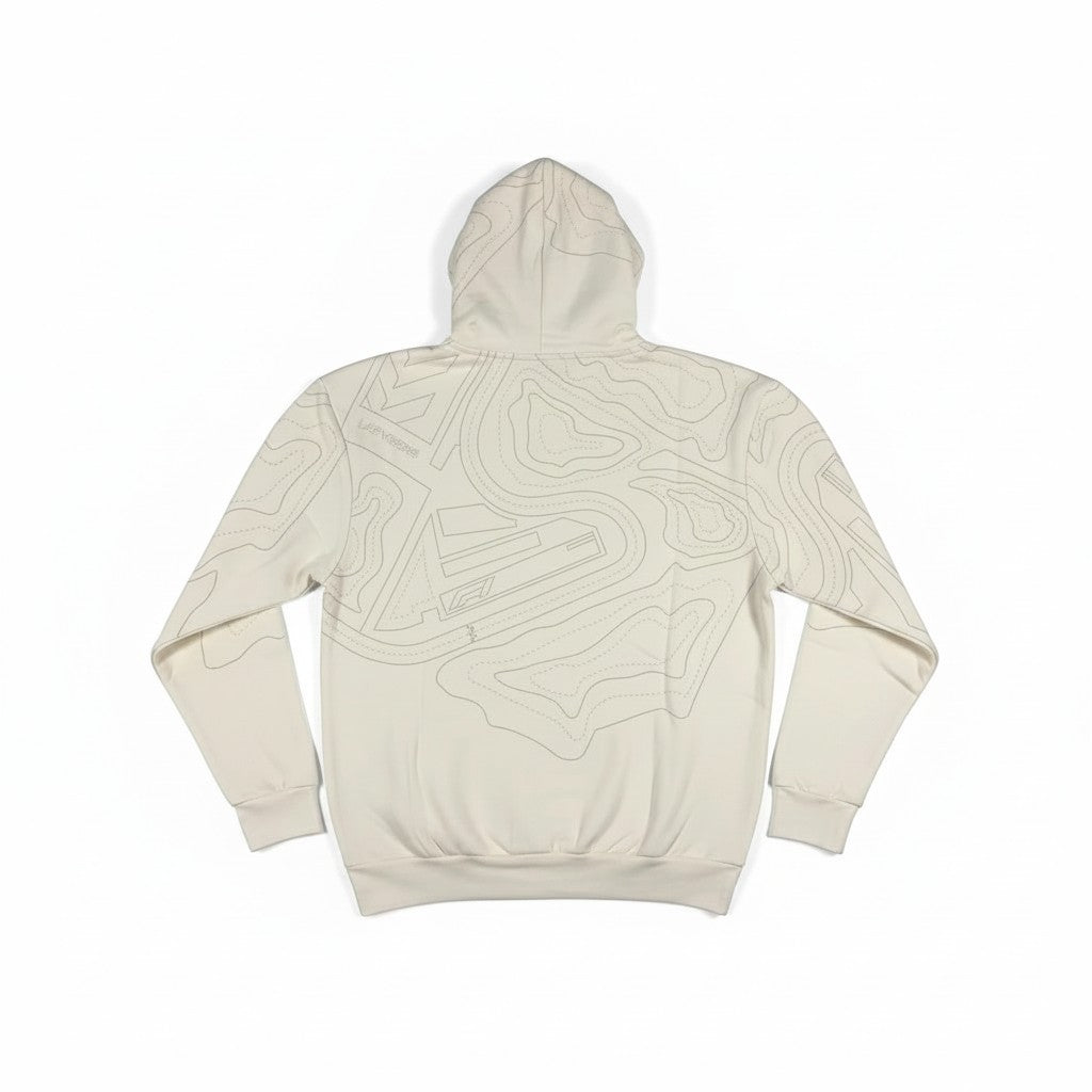 Throwback Rack cream topographic map graphic hoodie with Las Vegas text detail.