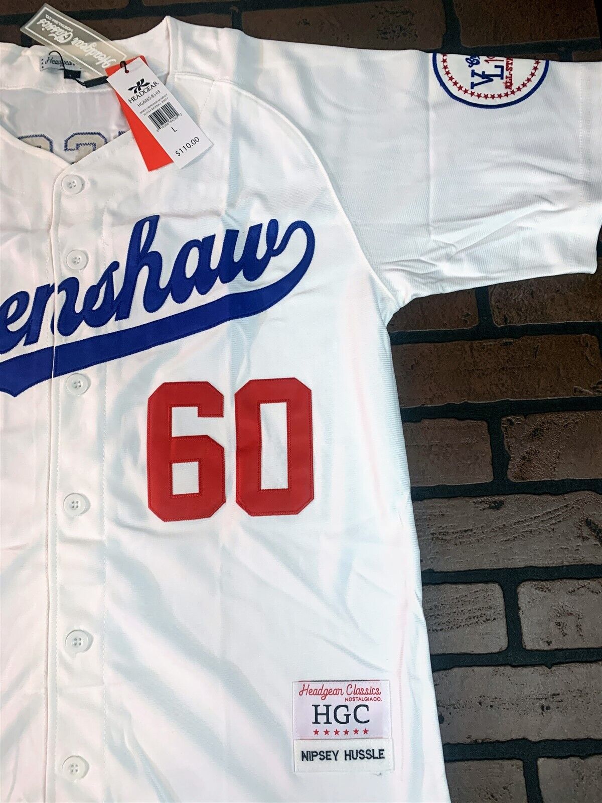 NIPSEY HUSSLE CRENSHAW Victory Lap White Headgear Classics Baseball Jersey