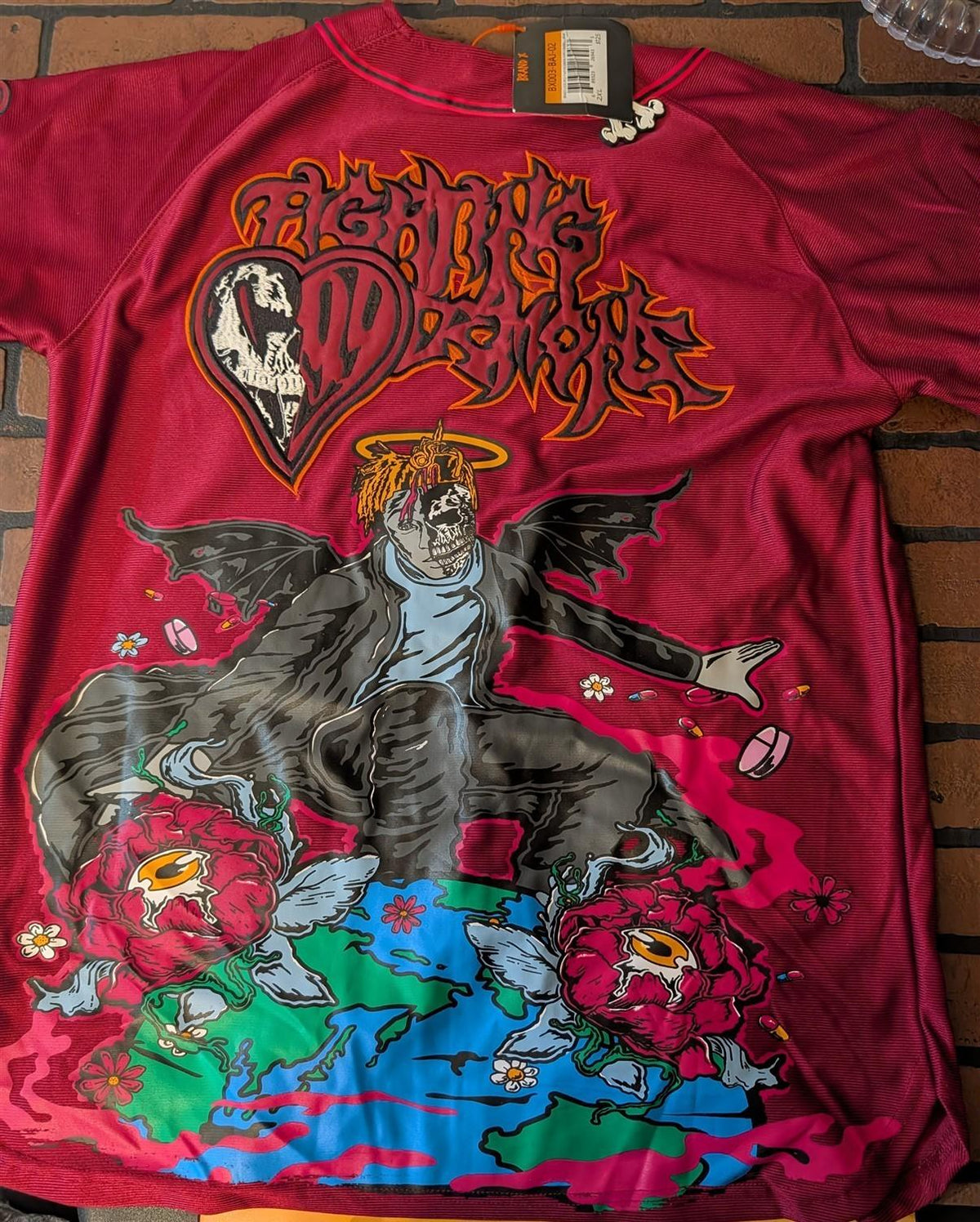 JUICE WRLD Brand X Fighting Demons Maroon Baseball Jersey