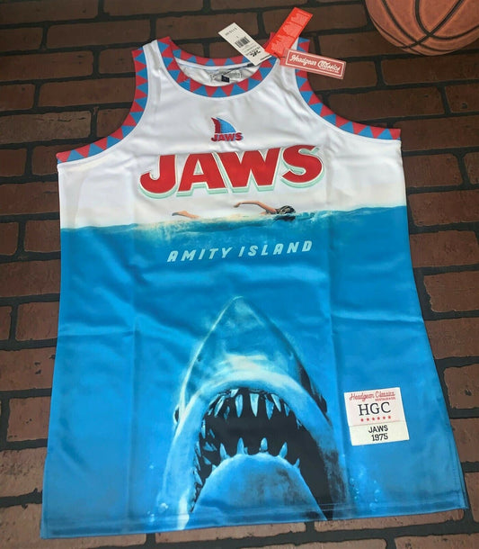 JAWS - Amity Island White Headgear Black Classics Basketball Jersey