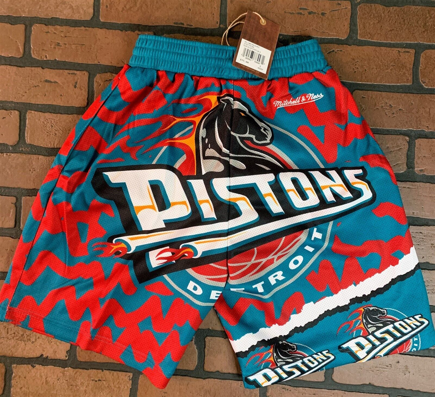 DETROIT PISTONS Mitchell & Ness Jumbotron 2.0 Sublimated Basketball Shorts ~New~