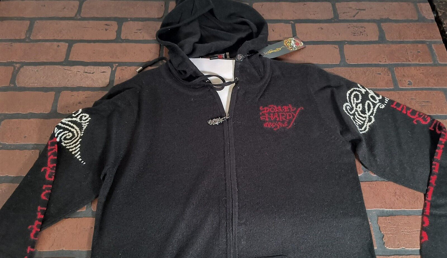 ED HARDY by Christian Audigier-Love Kills Slowly Black Zip-Up Sweater~VTG~ M-2XL