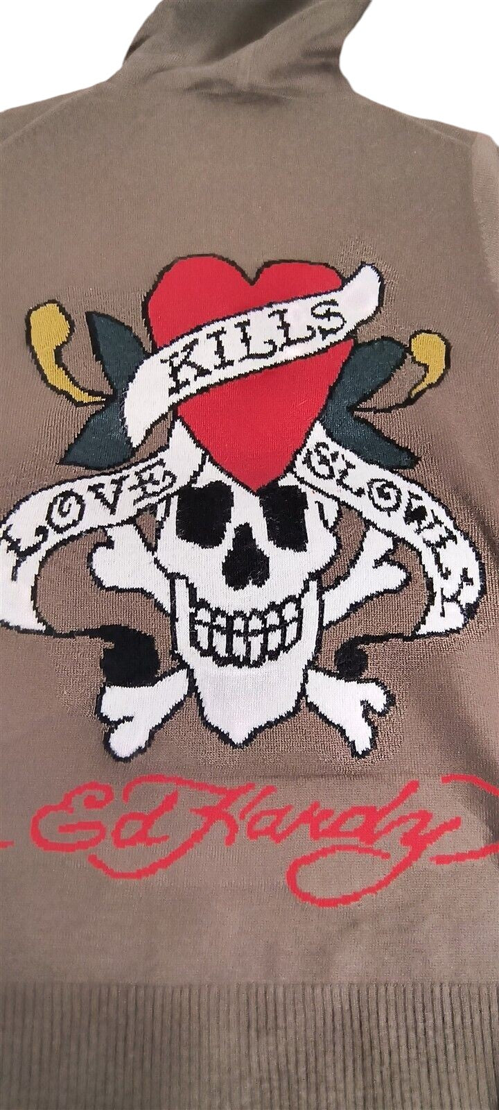 ED HARDY -Christian Audigier Love Kills Slowly Zip-Up Heather Sweater ~VTG~M-2XL