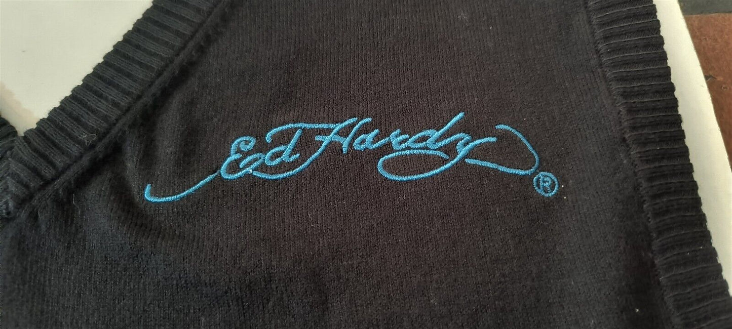 ED HARDY by Christian Audigier- Vtg Black Sleeveless Pullover Vest~NEW~M-2XL