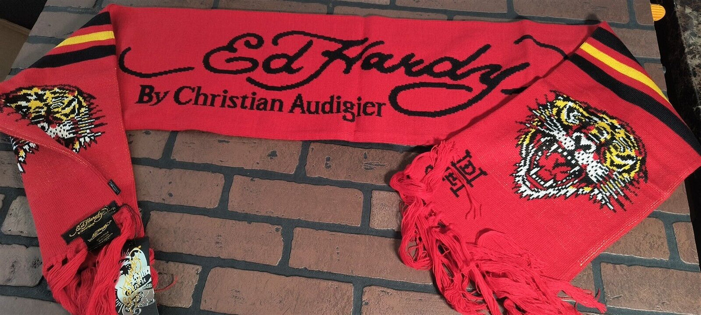 ED HARDY by Christian Audigier-2000s Vintage Red Tiger Scarf~NEVER WORN~