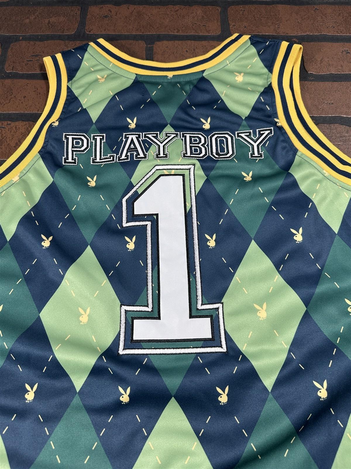 PLAYBOY BUNNY Green Argyle Headgear Classics Basketball Jersey