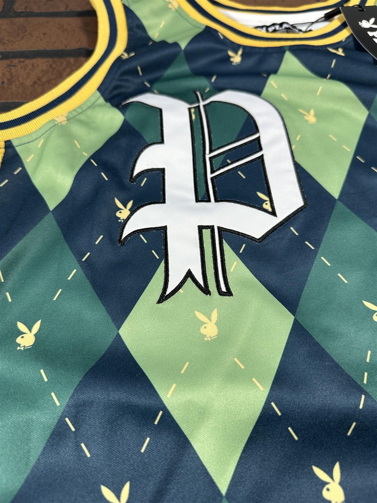 PLAYBOY BUNNY Green Argyle Headgear Classics Basketball Jersey