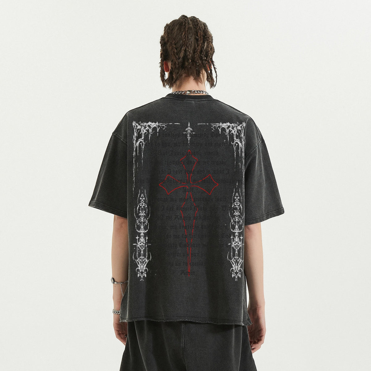 Fallen Angel Garment Dyed Streetwear Tee 260GSM Black Cotton With Faded Raw Hem