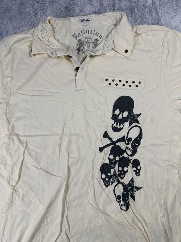 Pollution White Y2K Collared Shirt