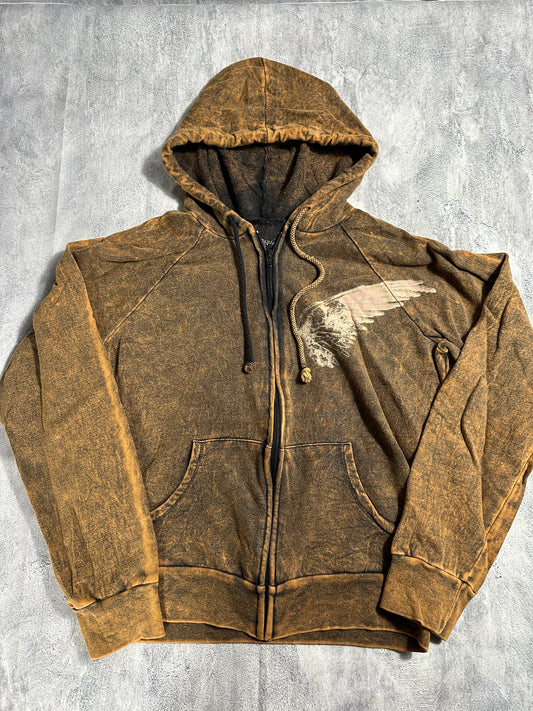 Pollution Hoodie Brown with Wing Graphic
