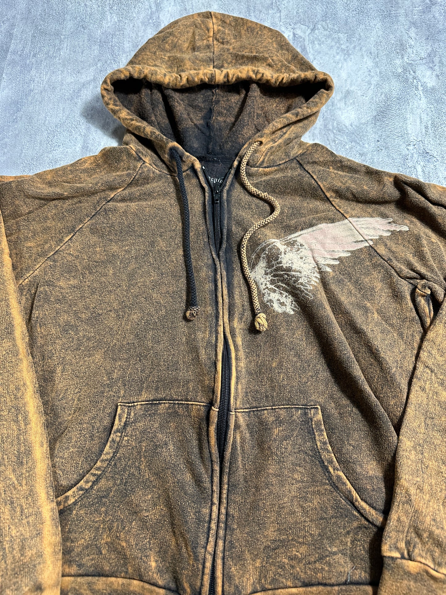 Pollution Hoodie Brown with Wing Graphic