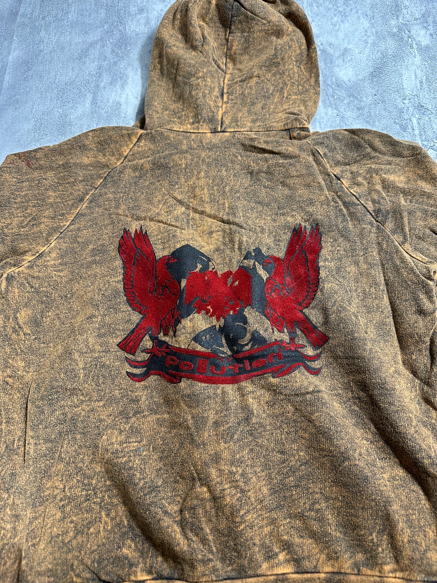 Pollution Hoodie Brown with Wing Graphic