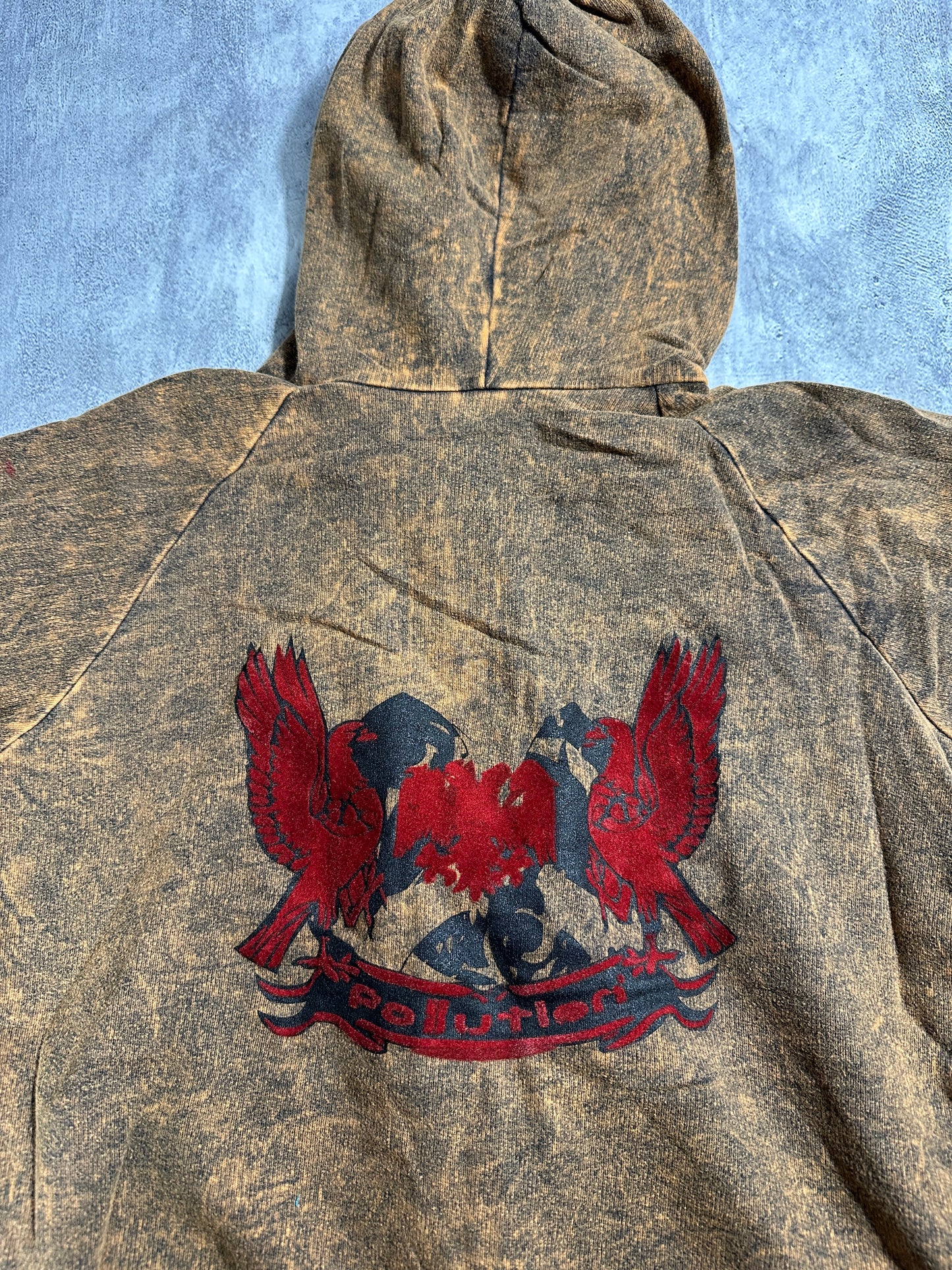 Pollution Hoodie Brown with Wing Graphic
