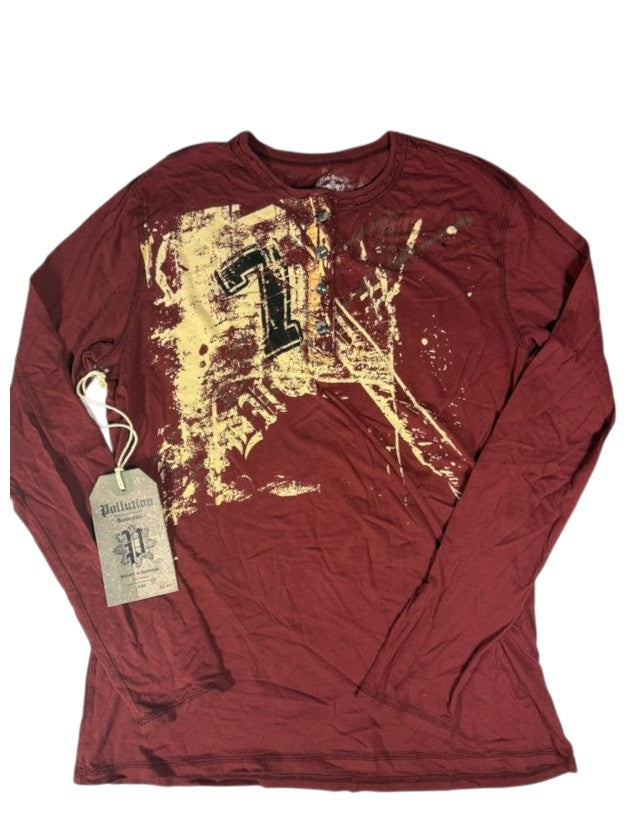 Red Pollution Long Sleeve Shirt with Quarter Button Up