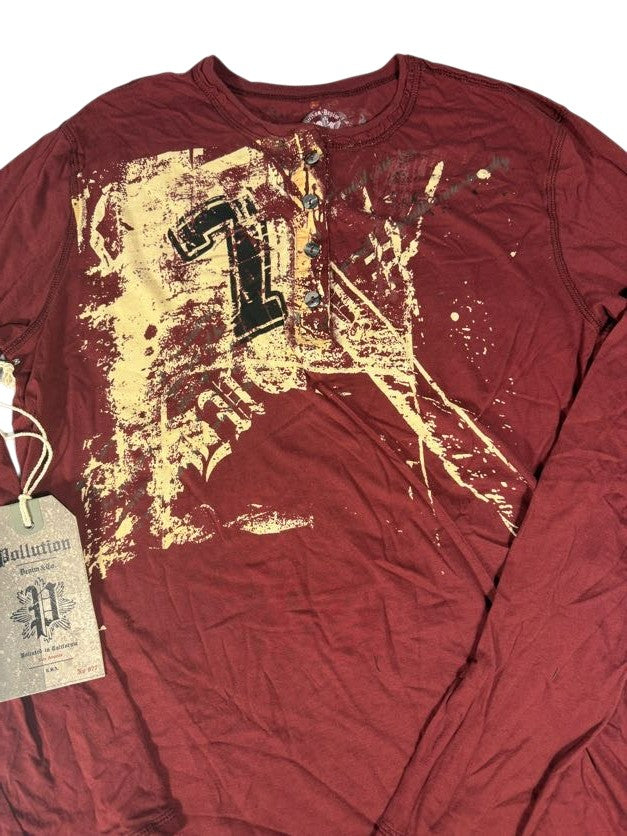 Red Pollution Long Sleeve Shirt with Quarter Button Up