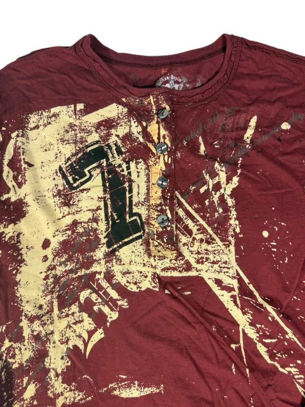 Red Pollution Long Sleeve Shirt with Quarter Button Up