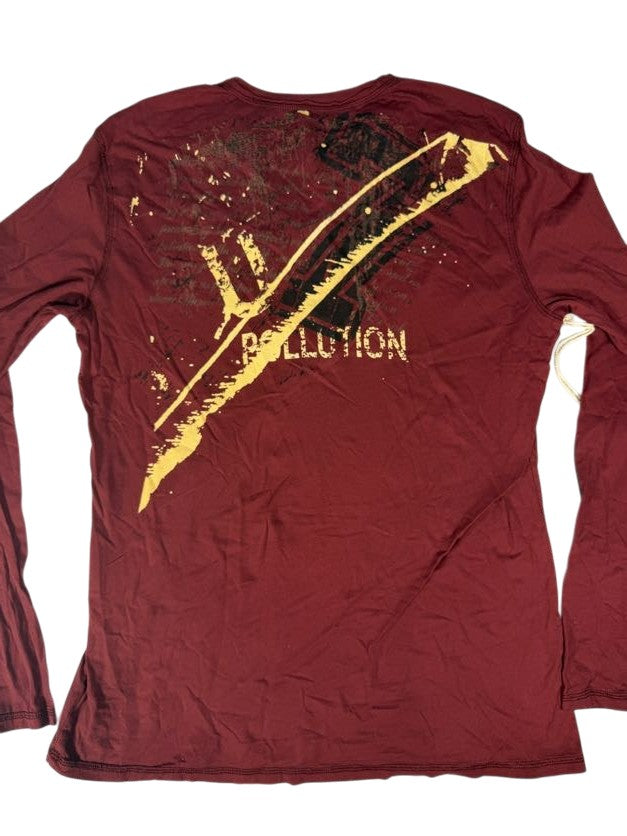 Red Pollution Long Sleeve Shirt with Quarter Button Up