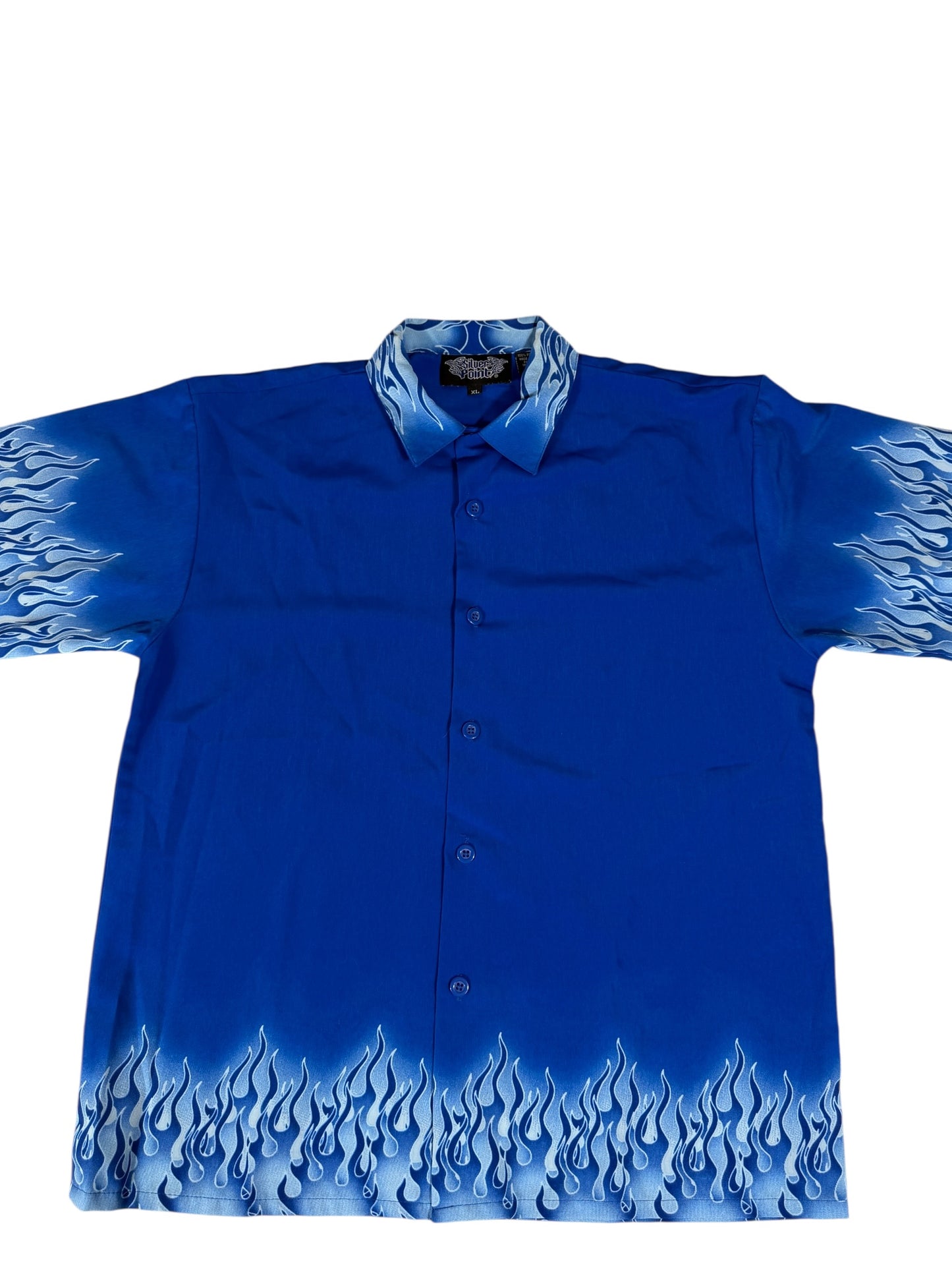 Silver Point Blue Flames Kids XL Button Up Shirt