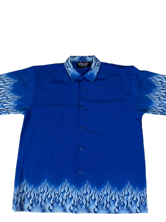 Silver Point Blue Flames Kids XL Button Up Shirt