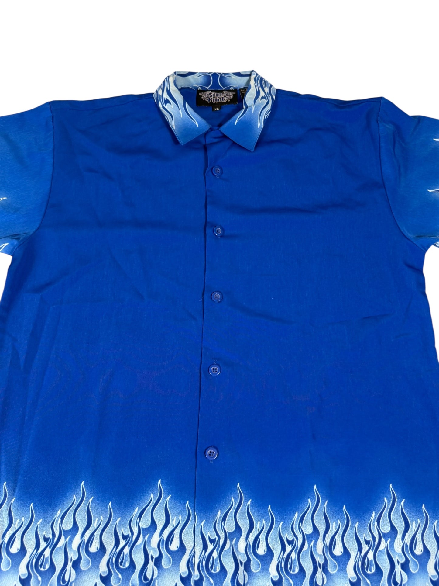 Silver Point Blue Flames Kids XL Button Up Shirt