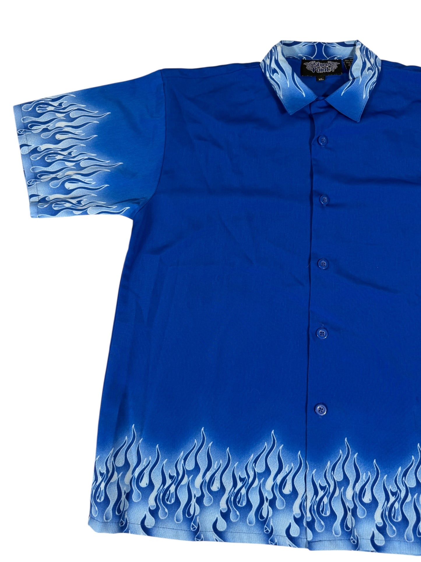 Silver Point Blue Flames Kids XL Button Up Shirt