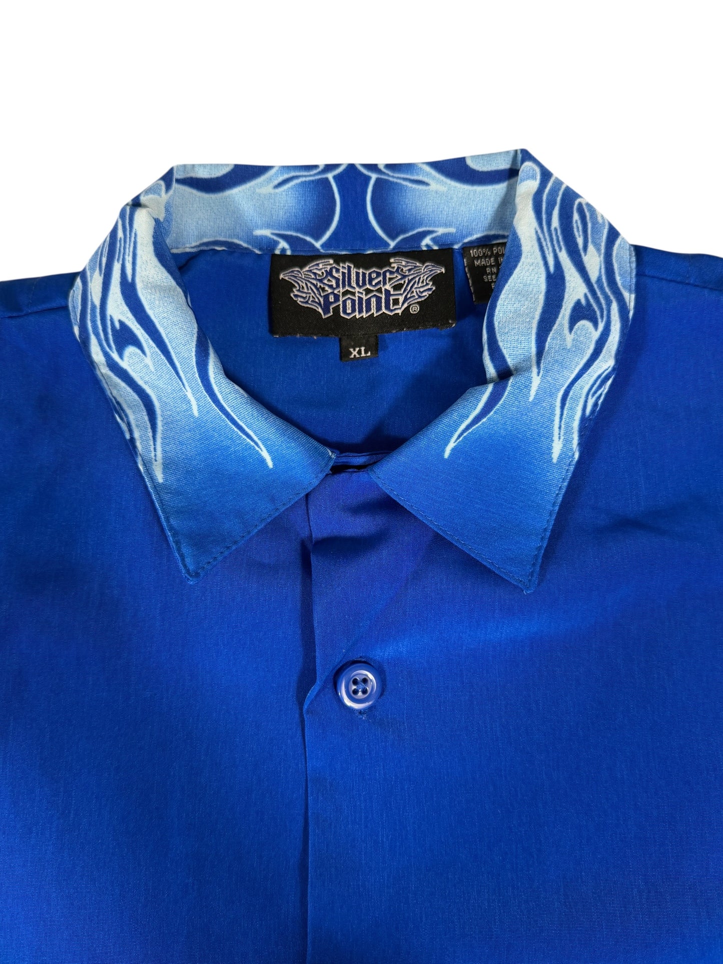 Silver Point Blue Flames Kids XL Button Up Shirt
