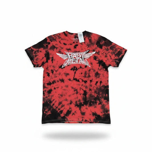 Throwback Rack BABYMETAL graphic crewneck t-shirt in red and black tie-dye with a distressed white band logo.