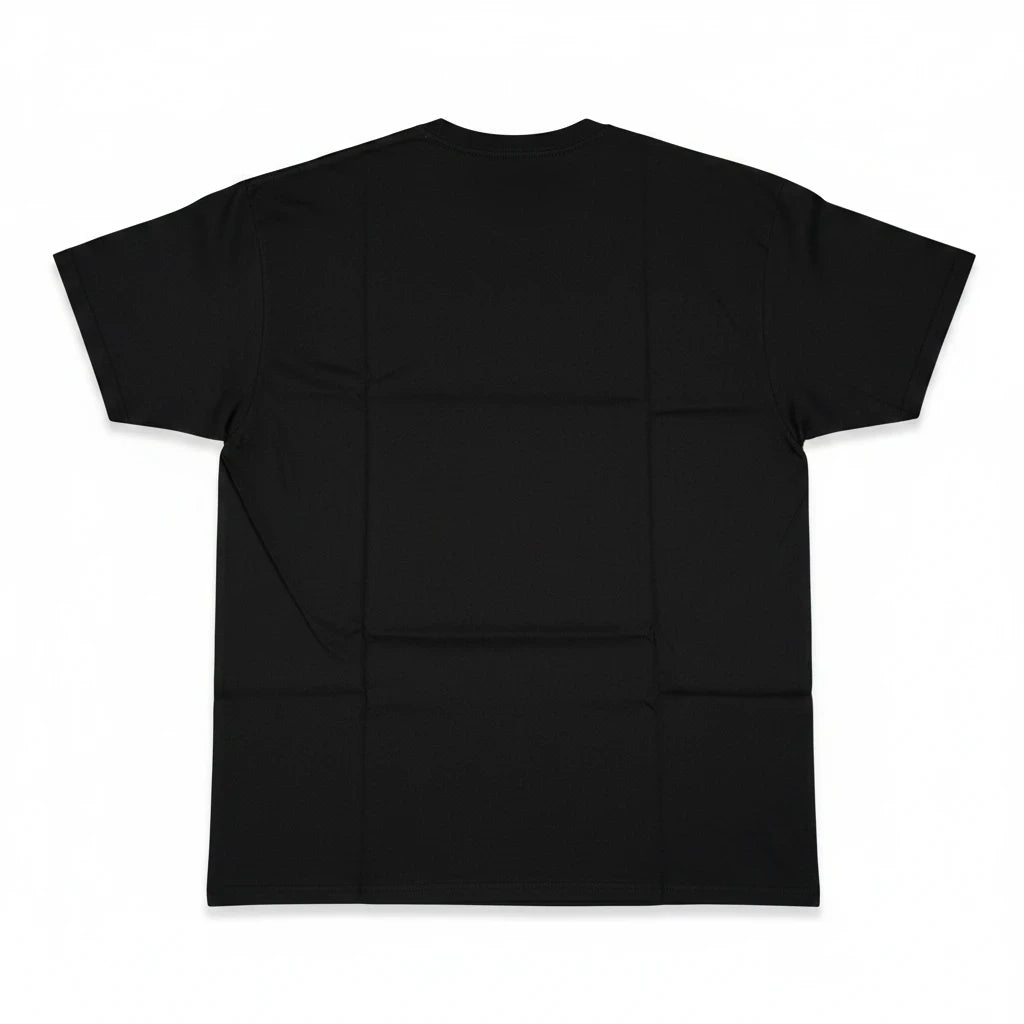 Throwback Rack Anthrax Judge Dredd 2023 T-shirt back view showing plain black cotton fabric and classic crew neck