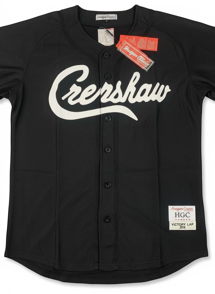 Throwback Rack black baseball jersey with white "Gershaw" lettering across the chest and a "VL" logo on the back.