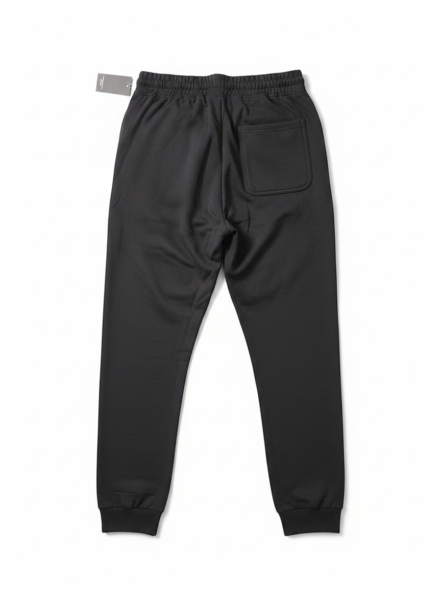 Throwback Rack black Neff sweatpants with elastic waistband, cuffed ankles, and a single back pocket. Unisex jogger style.