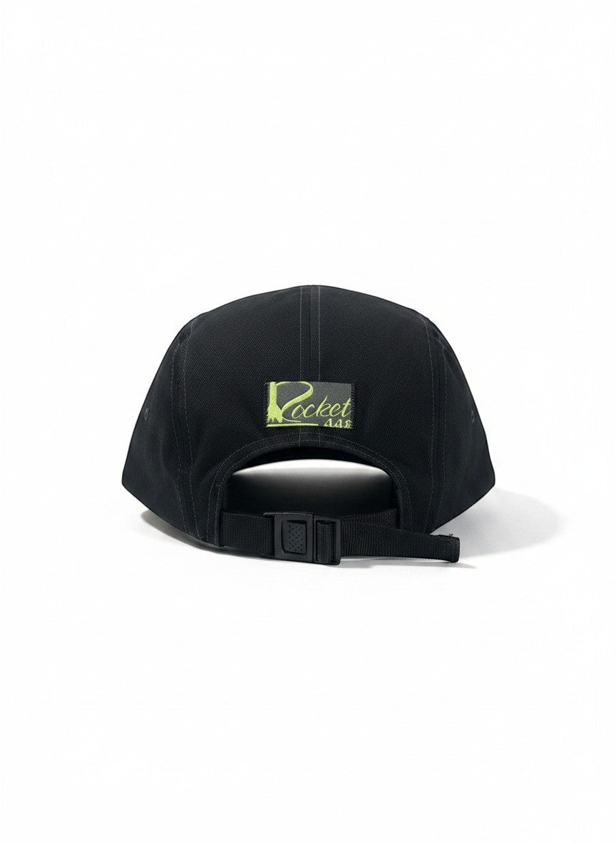 Throwback Rack black skater hat with adjustable strap and green Dogtown logo patch.