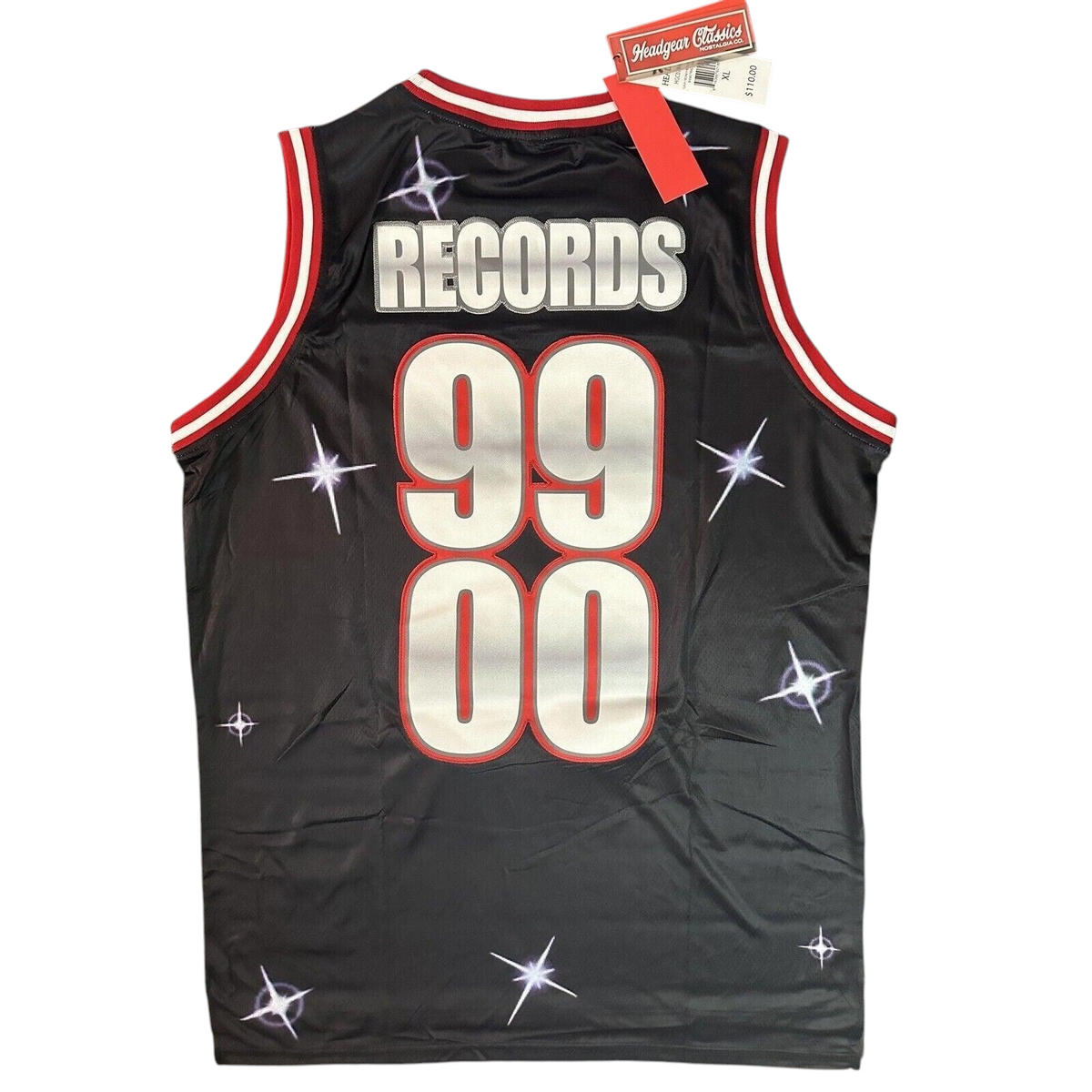 Throwback Rack Cash Money Records basketball jersey in black with silver 99 00 numbering and star graphics on back