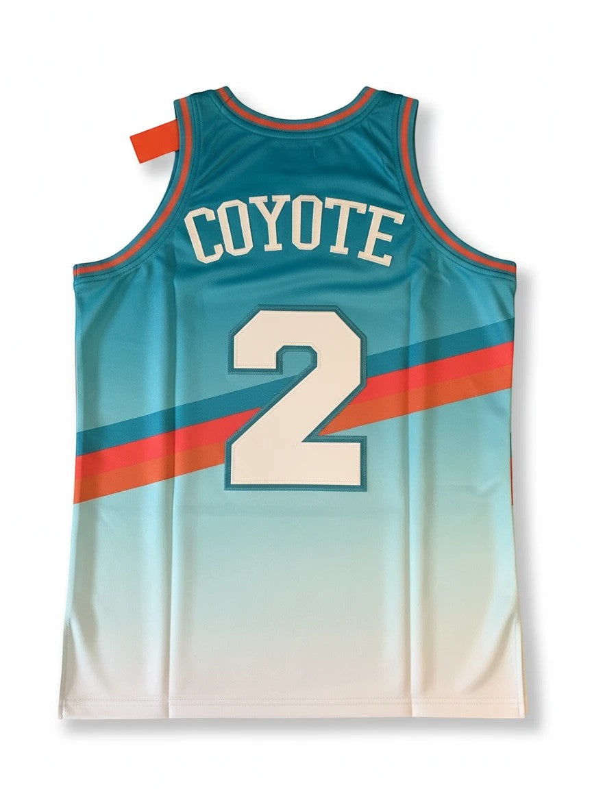 Throwback Rack San Antonio Wile E Coyote basketball jersey in teal with number 2 and orange stripes on the back