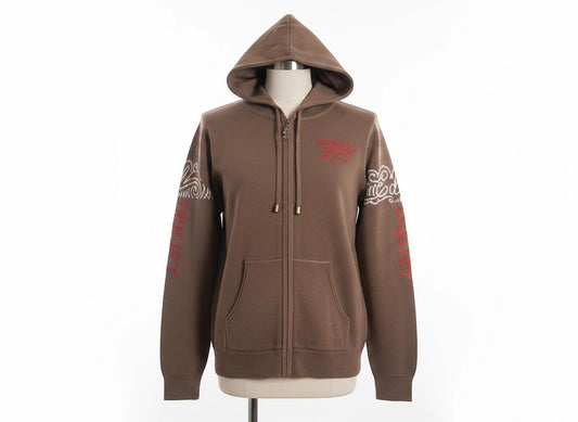 Throwback Rack Ed Hardy brown zip-up hoodie with embroidered Love Kills Slowly graphic and rhinestone details