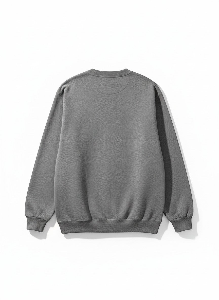Throwback Rack heavyweight gray crewneck sweatshirt with textured fabric and ribbed cuffs and hem.